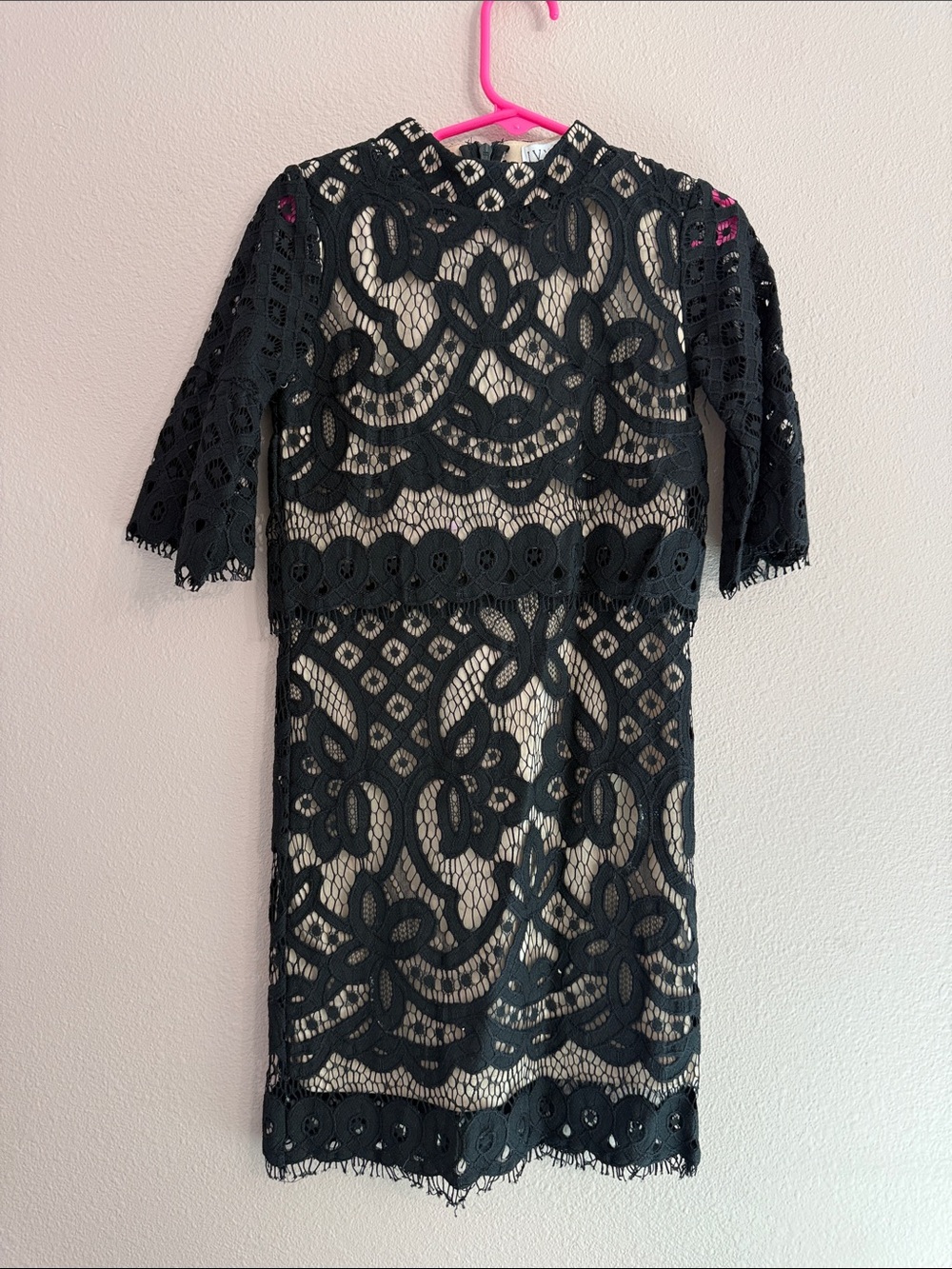 Ivy City Co Black Lace Overlay Formal Dress
